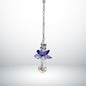 A completed Guardian Angel sun catcher made with Swarovski crystals, featuring a heart-shaped top and a teardrop-shaped crystal at the bottom, hanging from a silver chain.