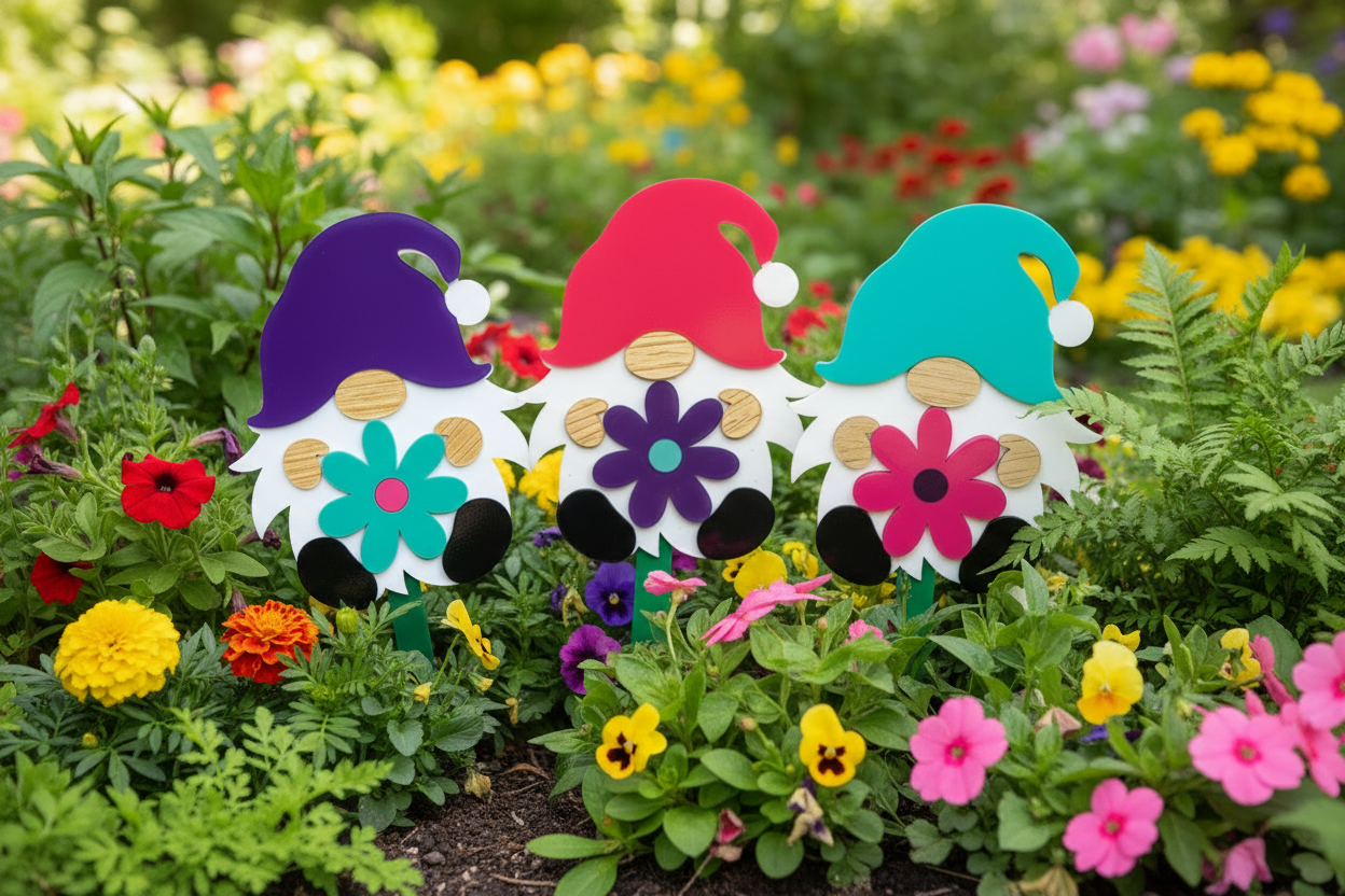 All Three Gnomes in Garden