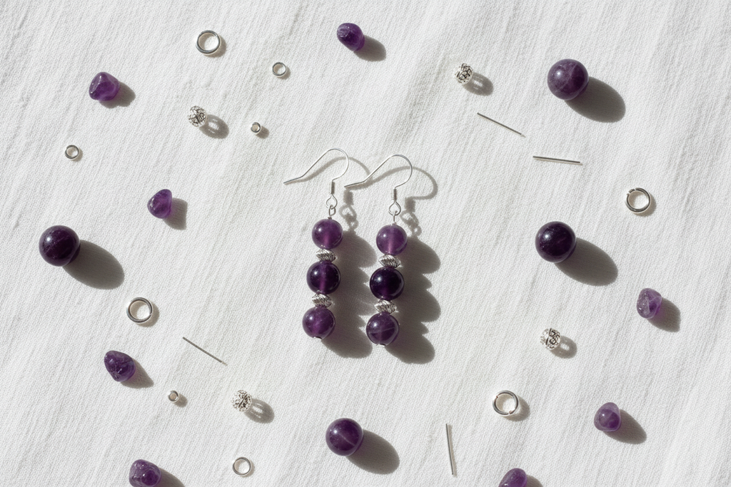 Amethyst Earrings - Linen Flat Lay