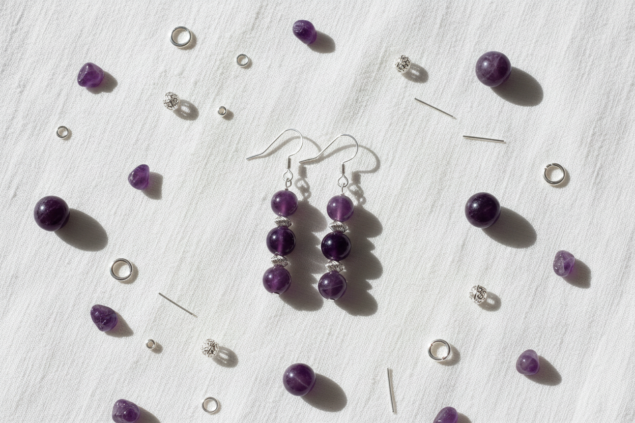 Amethyst Earrings - Linen Flat Lay
