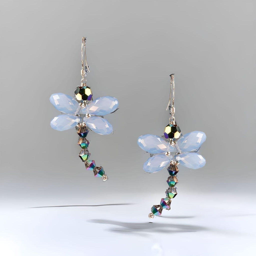 Air Blue Opal Dragonfly Earrings (Ready to Wear)