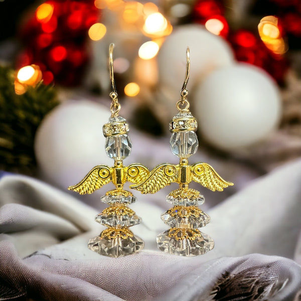 Swarovski Angel Earring with Pewter Wings - Christmas Jewelry