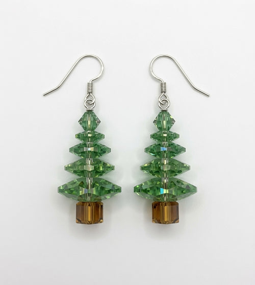 Swarovski Crystal Peridot Christmas Tree Earring on ear model