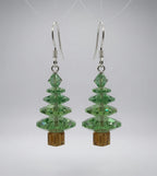 Swarovski Crystal Peridot Christmas Tree Earrings on display stand - front view