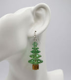 Swarovski Crystal Peridot Christmas Tree Earrings on white background