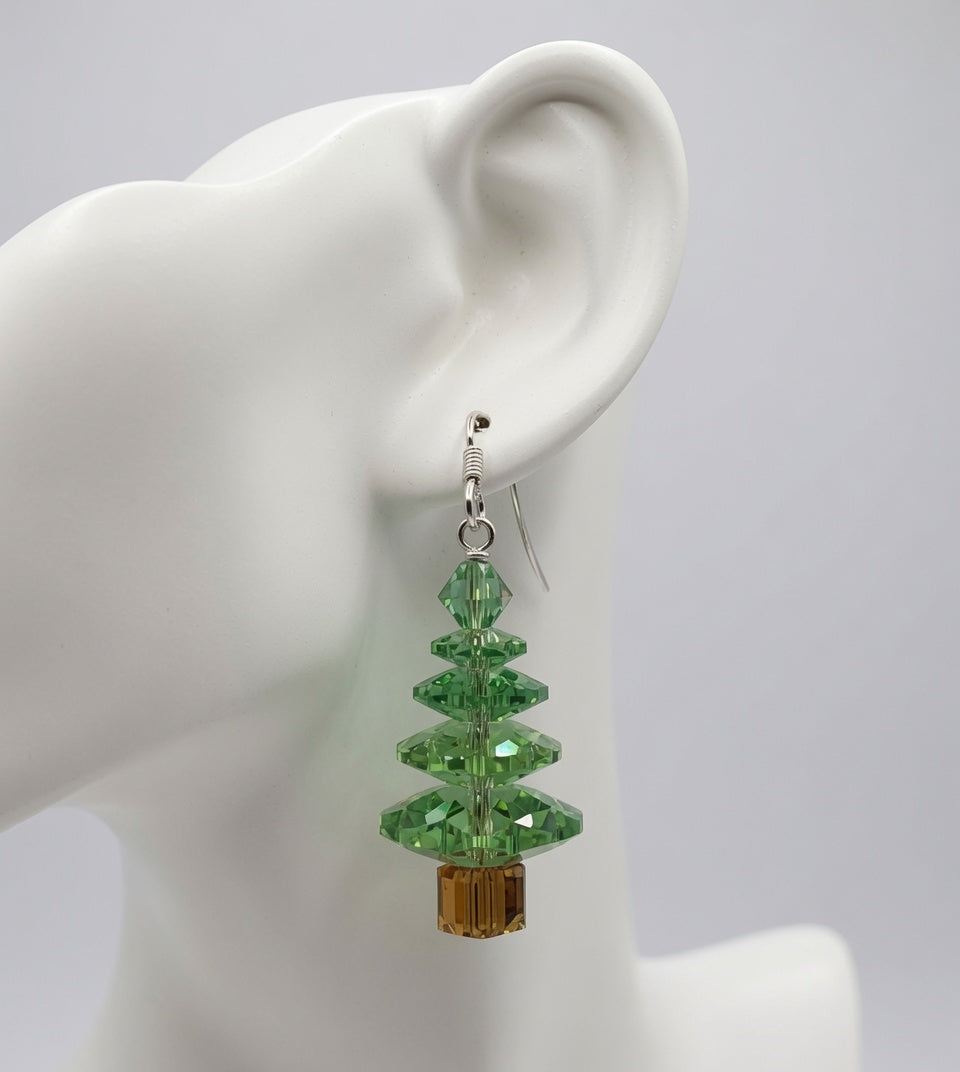 Swarovski Crystal Peridot Christmas Tree Earrings on white background