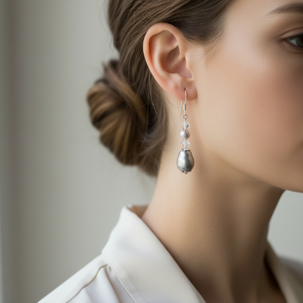 Crystal Moonlight Pearl Drop Earring - lifestyle close crop on ear