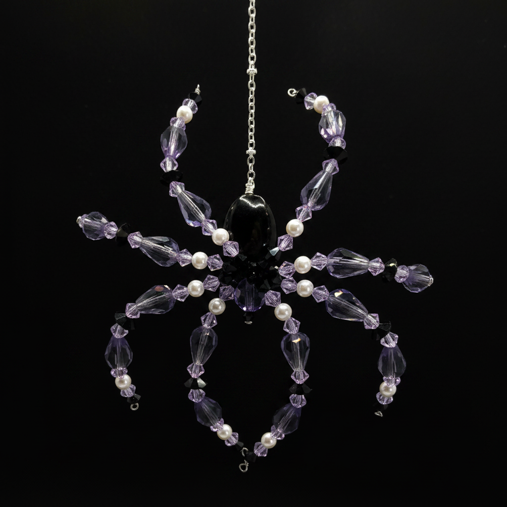 Purple Crystal Spider Suncatcher - dark dramatic studio shot