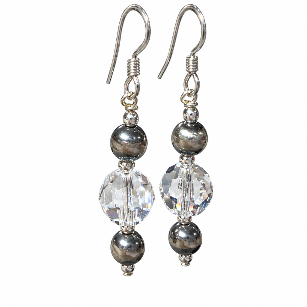 Crystal Moonlight and Navajo pearl earrings with sterling silver components