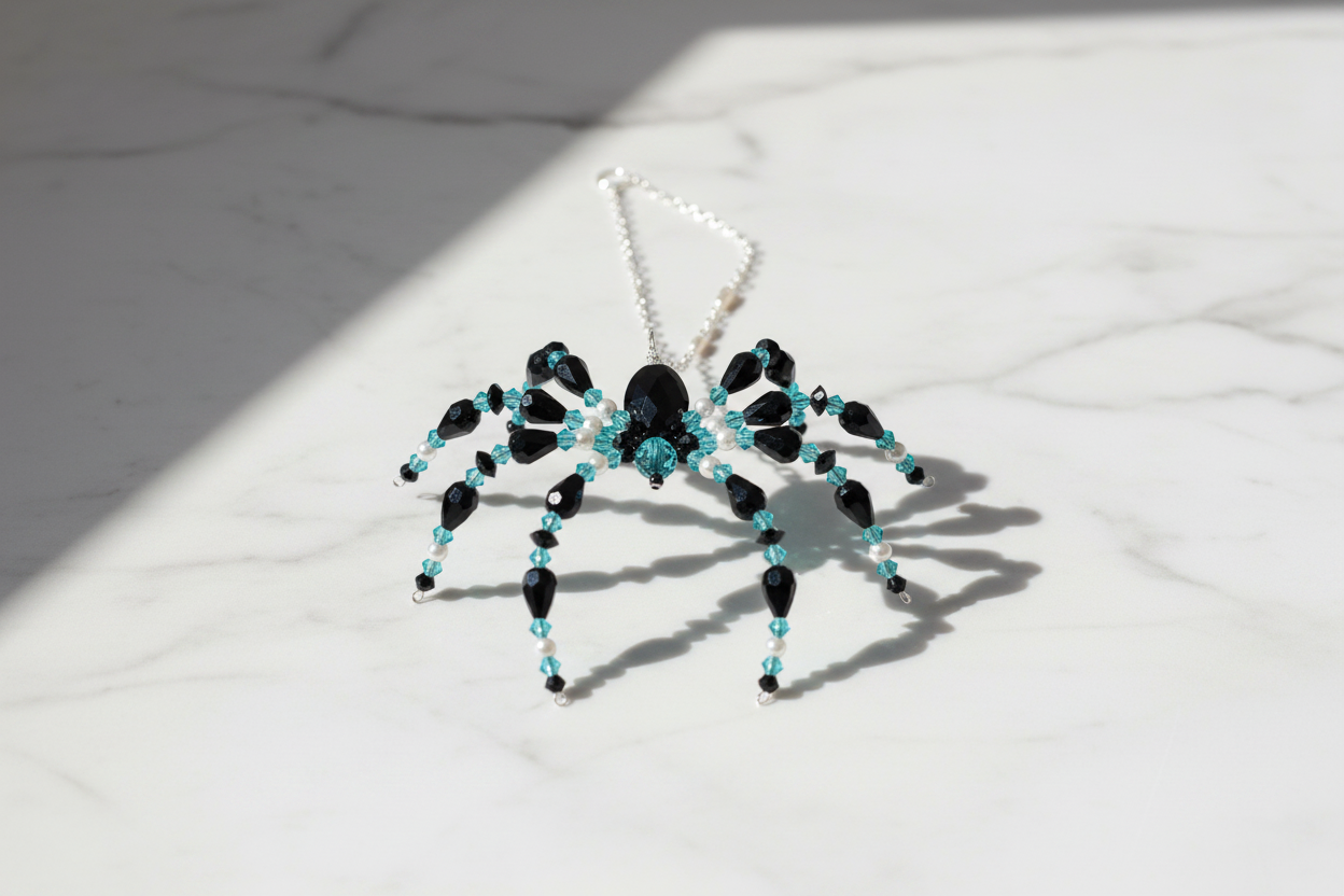 Crystal Spider Suncatcher on marble surface