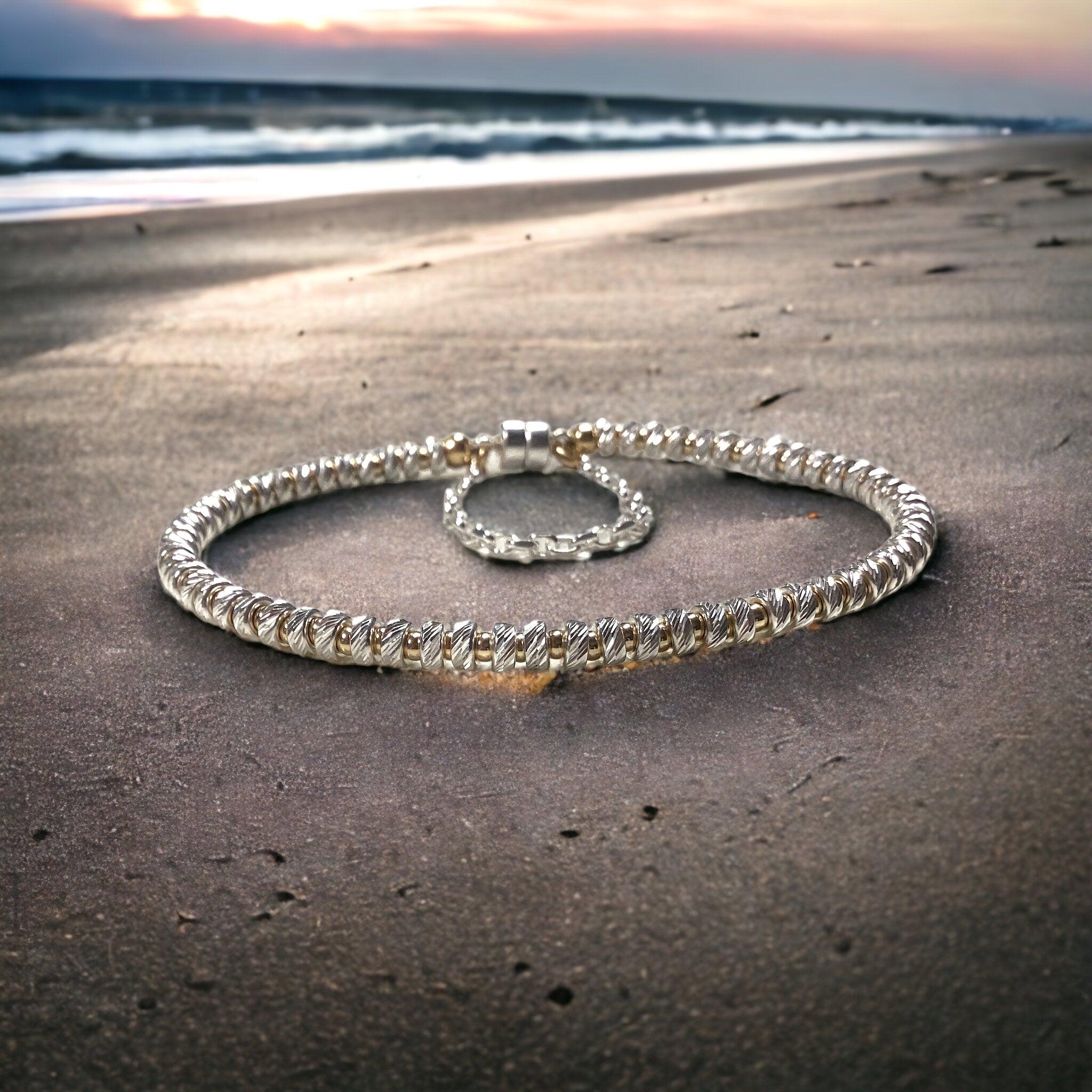 DIY Bracelet Kit - Mixed Metals Stacked Silver Bracelet - Too Cute Beads