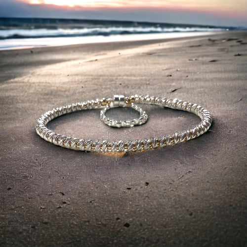 DIY Bracelet Kit - Mixed Metals Stacked Silver Bracelet - Too Cute Beads