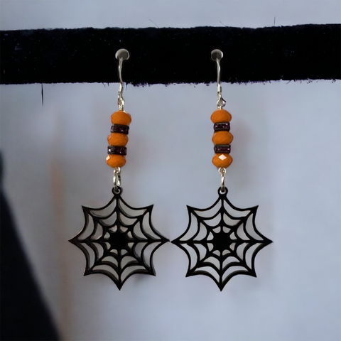 Spiders Web Delight Halloween Earrings (Ready to Wear)