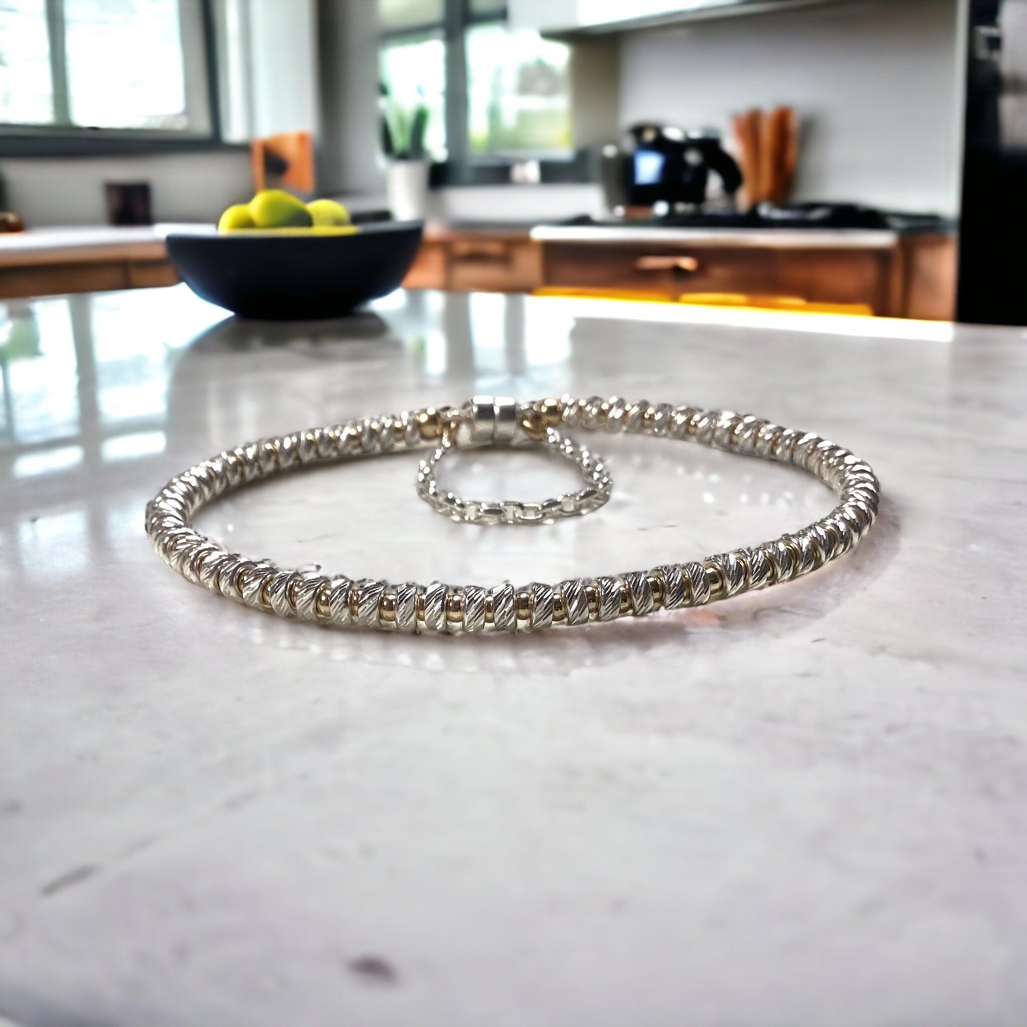 DIY Bracelet Kit - Mixed Metals Stacked Silver Bracelet - Too Cute Beads
