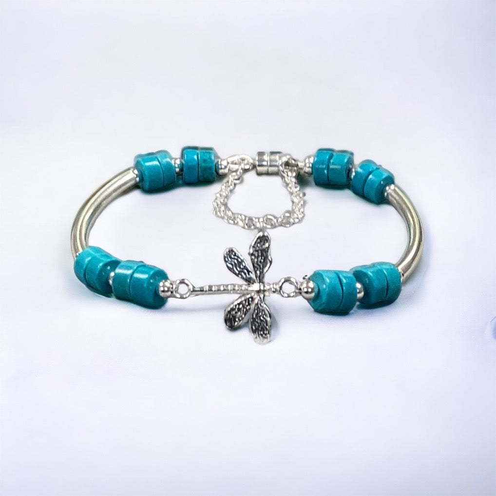 Blue Dragonfly Bangle Bracelet (Ready to Wear)