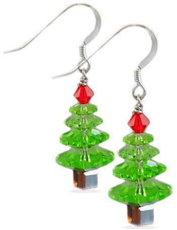 Swarovski Peridot / Siam Top Christmas Tree Earrings (Ready to Wear)