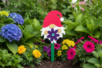 Pink Hat Gnome in Garden