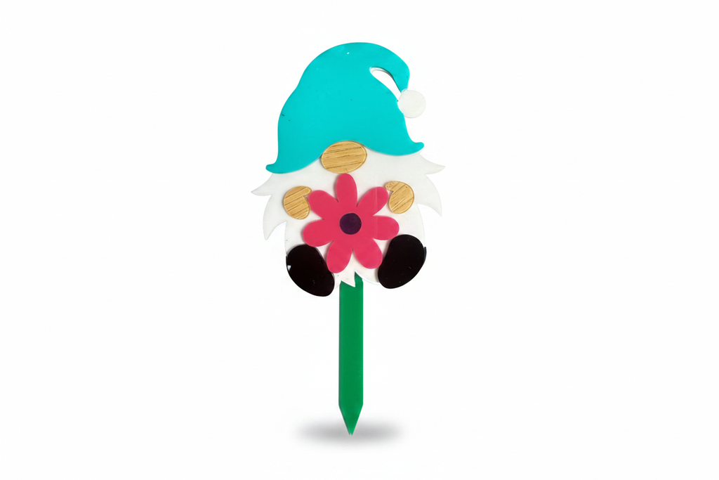 Teal Hat Gnome Garden Stake