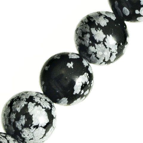 12mm Round Snowflake Obsidian Beads (Pack of 10) - Too Cute Beads