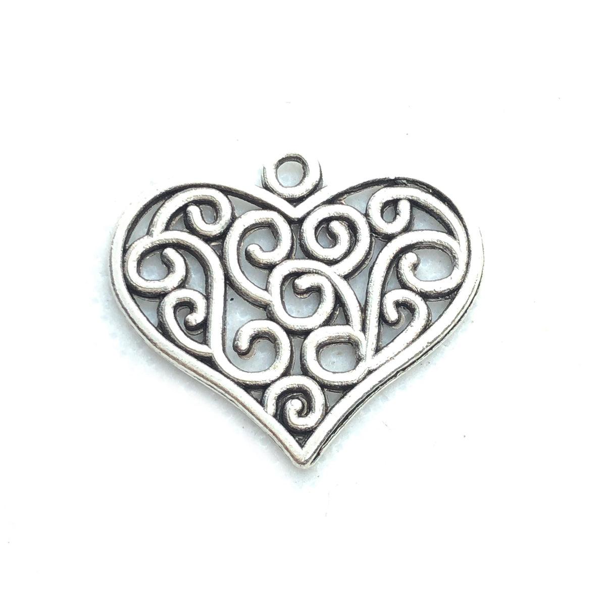 25mm Antique Silver Heart Pendant