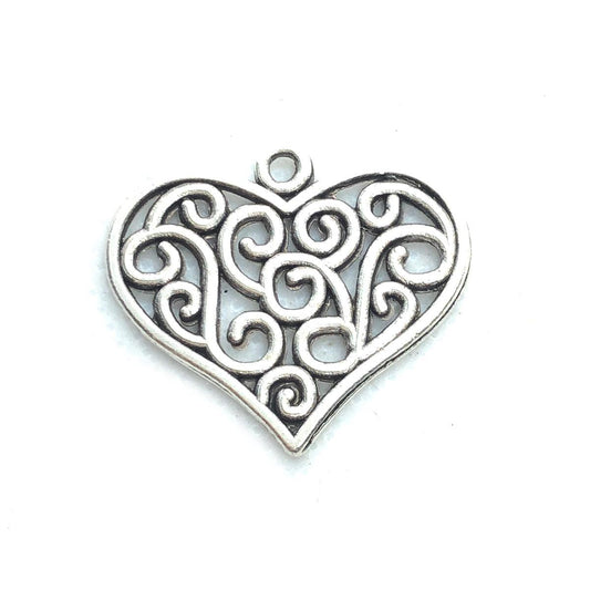 25mm Antique Silver Heart Pendant - Too Cute Beads