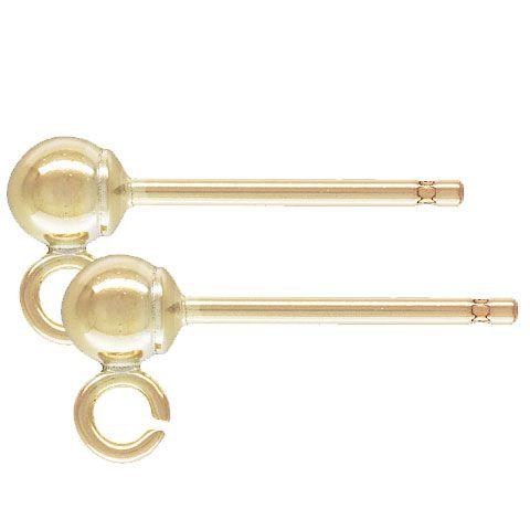 14K Gold Filled 3mm Ball Post Earring Findings with Earring Backs (1pair)