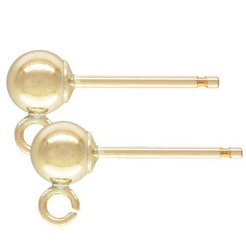14K Gold Filled 4mm Ball Post Earring Findings with Earring Backs (1pair) - Too Cute Beads