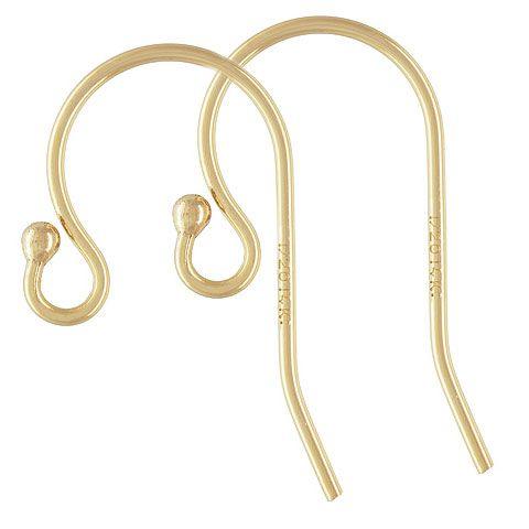 14K Gold Filled Ball End Ear Wire (1pair) - Too Cute Beads