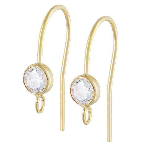 14K Gold Filled Ear Wire with 4mm Crystal CZ (1pair) - Too Cute Beads