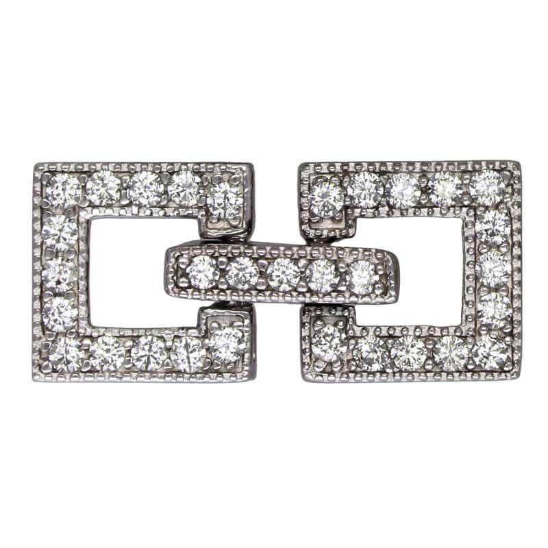 8.7 x 17.5mm  .925 Sterling Silver Rhodium Plated CZ Square Clasp