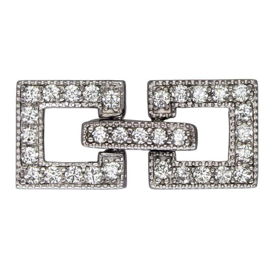 8.7 x 17.5mm .925 Sterling Silver Rhodium Plated CZ Square Clasp - Too Cute Beads