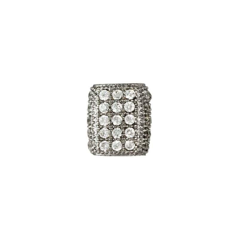6mm x 7mm .925 Sterling Silver Rhodium Plated CZ Rectangle Bead - 2.3mm Hole