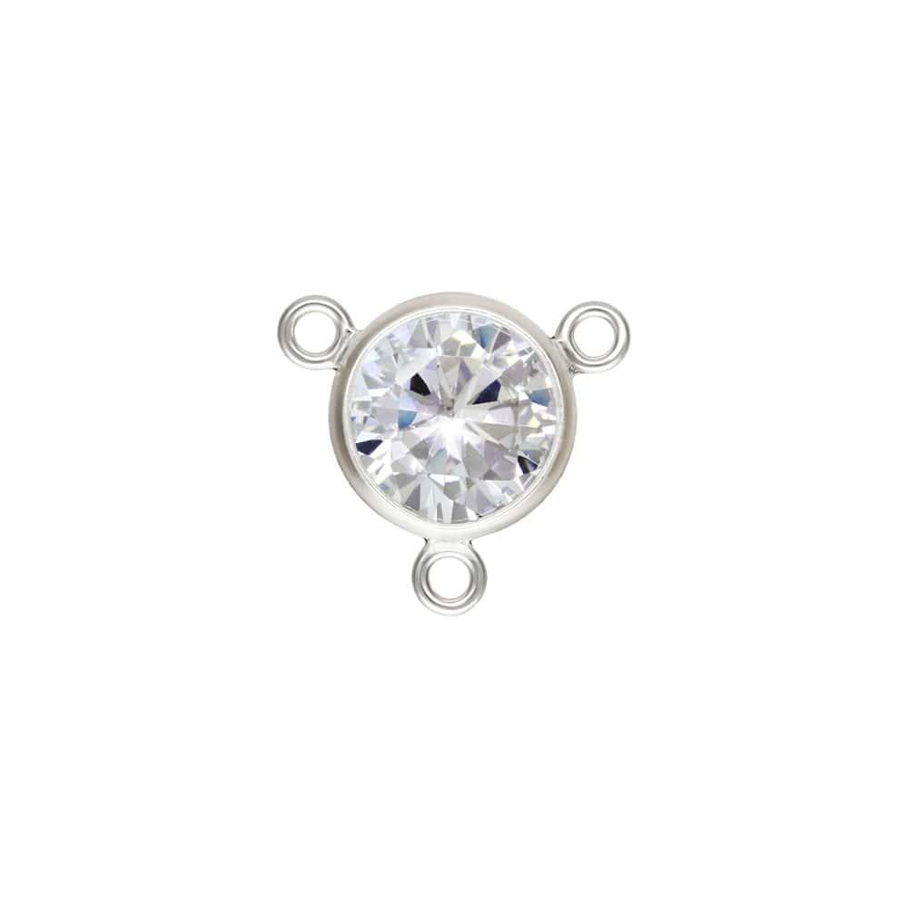 .925 Sterling Silver Y Bezel Connector with 6mm CZ