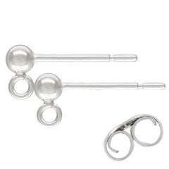 .925 Sterling Silver 3mm Ball Post Earring w/ Backing (1 Pair) - Too Cute Beads