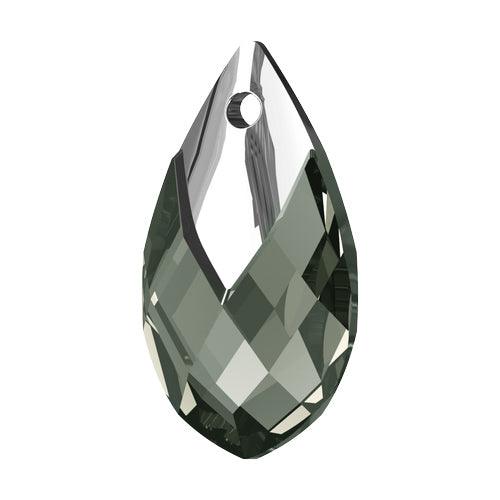 Swarovski (6565) 18mm Metallic Cap Pear-Shaped Pendant - Black Diamond Light Chrome - Too Cute Beads
