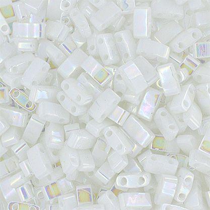 Miyuki TILA Half Cut 5x2.3mm 2Hole White Pearl Op. AB- 5.2g - Too Cute Beads