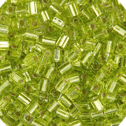 Miyuki 3mm Cube (approx. 20g) Chartreuse TR. Silver Lined - Too Cute Beads