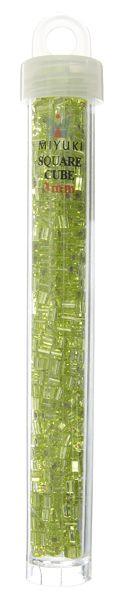 Miyuki 3mm Cube (approx. 20g) Chartreuse TR. Silver Lined - Too Cute Beads