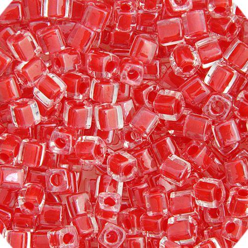 Miyuki 3mm Cube (approx. 20g) Red Cranberry Lined Luster - Too Cute Beads