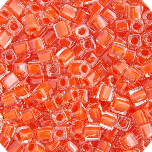 Miyuki 3mm Cube (approx. 20g) Orange Lined Luster - Too Cute Beads