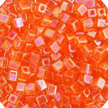 Miyuki 3mm Cube (approx. 20g) Orange Rainbow TR. Iris - Too Cute Beads