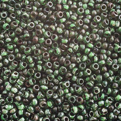 Miyuki Seed Bead 11/0 apx. 22g Tr. Green Picasso - Too Cute Beads