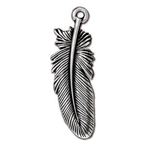 TierraCast - 30 x 11mm Feather Charm - Silver Plate (1 Piece) - Too Cute Beads