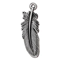 TierraCast - 30 x 11mm Feather Charm - Silver Plate (1 Piece) - Too Cute Beads