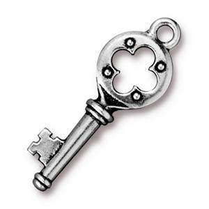 TierraCast - 32 x 12mm Quatrefoil Key Charm - Silver Plate (1 Piece) - Too Cute Beads