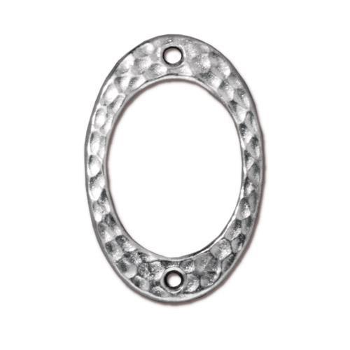 TierraCast - 24.4 x 16.4mm Drilled Oval Hammertone Linking Ring - Antique Silver (1 piece) - Too Cute Beads