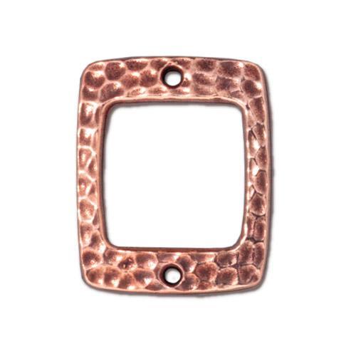 TierraCast - 21.4 x 17.4mm Drilled Rectangle Hammertone Linking Ring - Copper (1 piece) - Too Cute Beads
