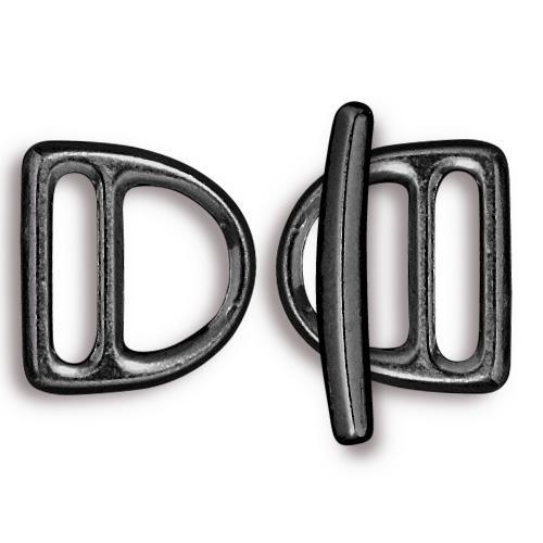 TierraCast - 14mm Slotted D Ring Clasp Set - Black (Contains 2 D Rings and 1 Bar - Requires Jumpring) - Too Cute Beads