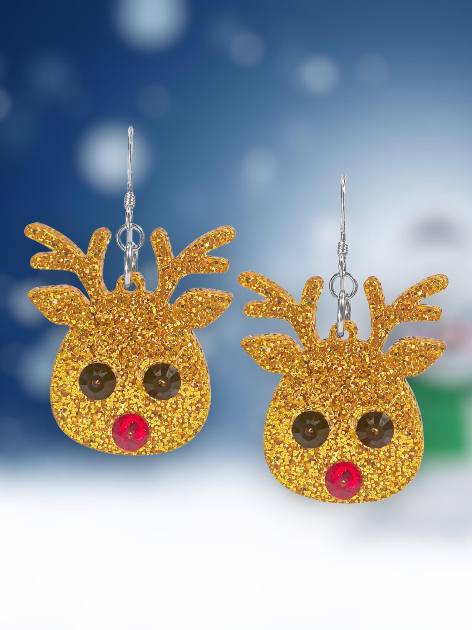 thumbnail interactive-video image 1 of Sterling Silver Crystal Rudolph Christmas Earrings For Ladies & Girls - 925 Silver Studs Boxed 1 of 4