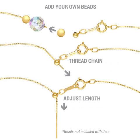 .925 Sterling silver Add-A-Bead Cable Chain Bracelet - Adjustable (1 Piece) - Too Cute Beads